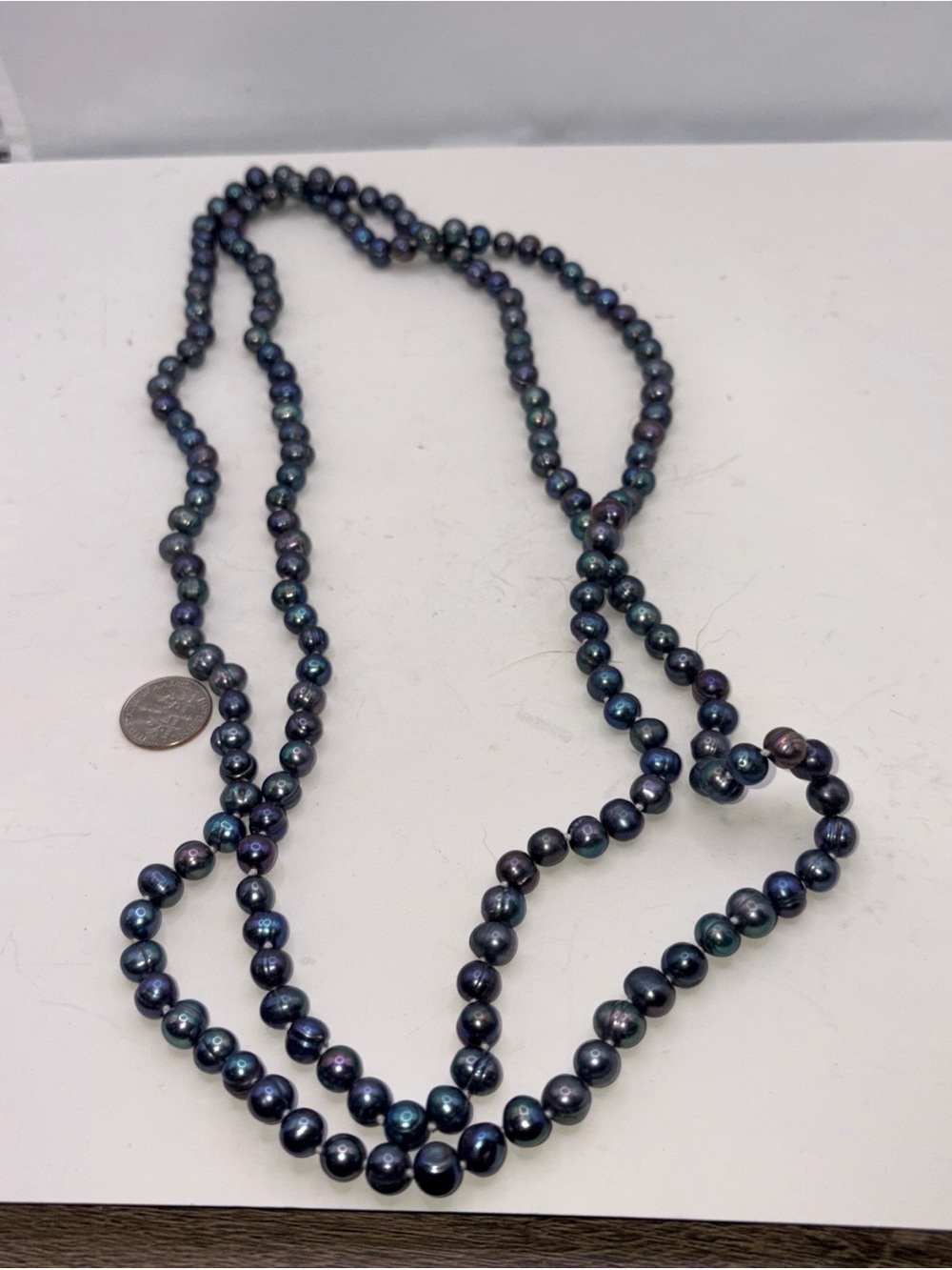 52” Inch Long 7-8 Mm Black Peacock Freshwater Pearl Rope Necklace